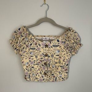 Cute Cottage Core Autumn floral Peasant Corset Top with Puff Sleeves size 10